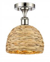 Innovations Lighting 516-1C-PN-RBD-8-NAT - Woven Rattan - 1 Light - 8 inch - Polished Nickel - Semi-Flush Mount