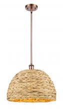 Innovations Lighting 516-1S-AC-RBD-16-NAT - Woven Rattan - 1 Light - 16 inch - Antique Copper - Mini Pendant