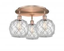Innovations Lighting 516-3C-AC-G122-8RW - Farmhouse Rope - 3 Light - 20 inch - Antique Copper - Flush Mount