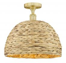 Innovations Lighting 616-1F-SG-RBD-16-NAT - Woven Rattan - 1 Light - 16 inch - Satin Gold - Semi-Flush Mount