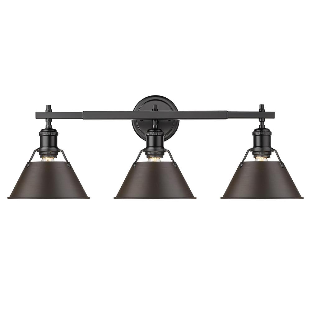 Orwell 3-Light Vanity Light in Matte Black with Rubbed Bronze