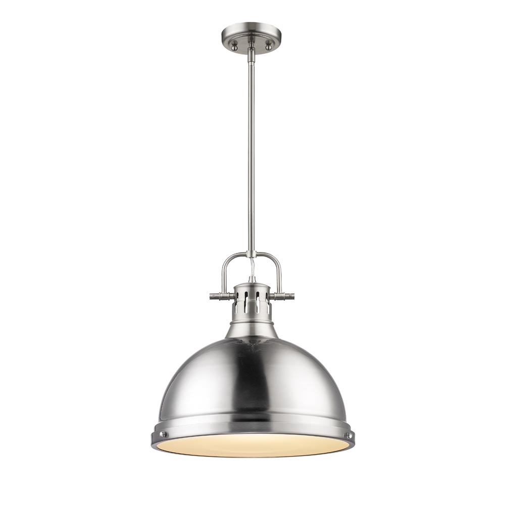 Duncan 1 Light Pendant with Rod in Pewter with a Pewter Shade