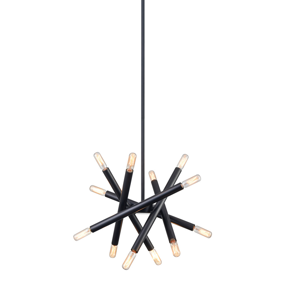 12-Light 14" Adjustable Satin Brushed Black Sputnik Chandelier