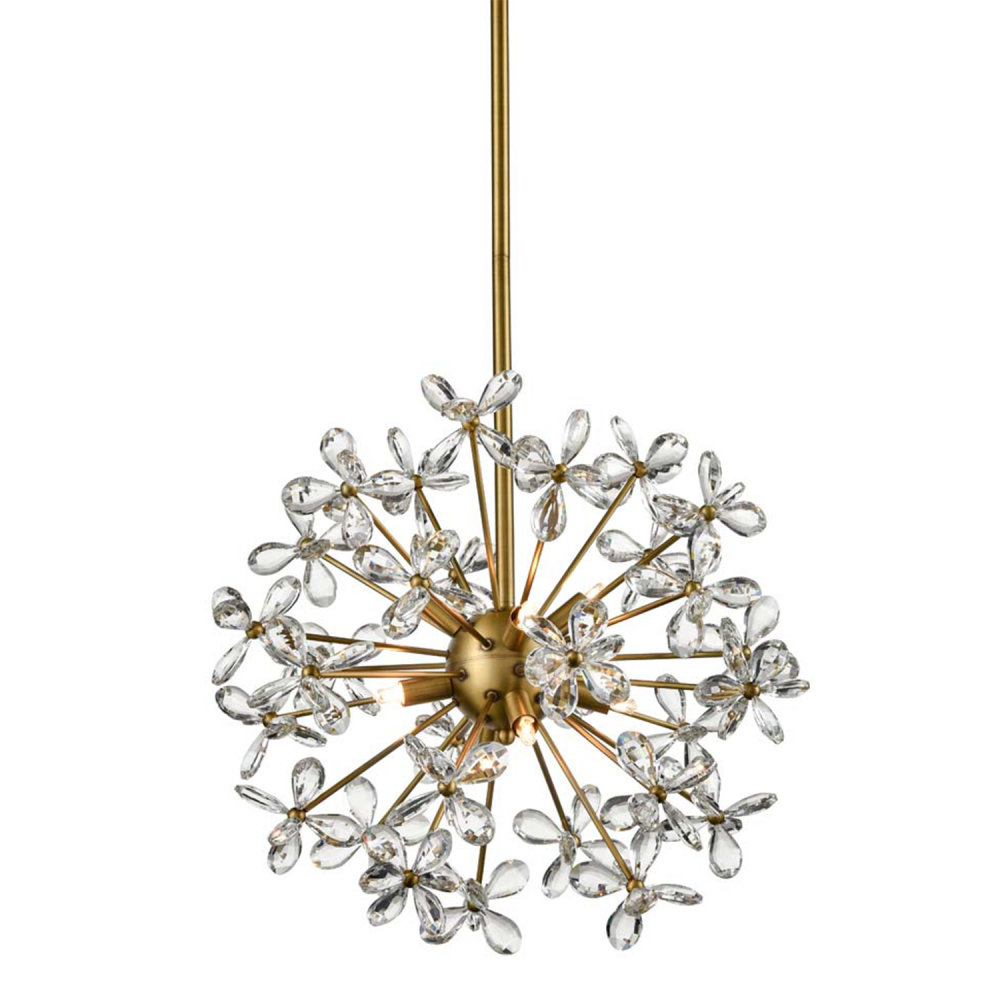 12-Light Floral Crystal Pedal Sputnik Aged Brass Pendant Light