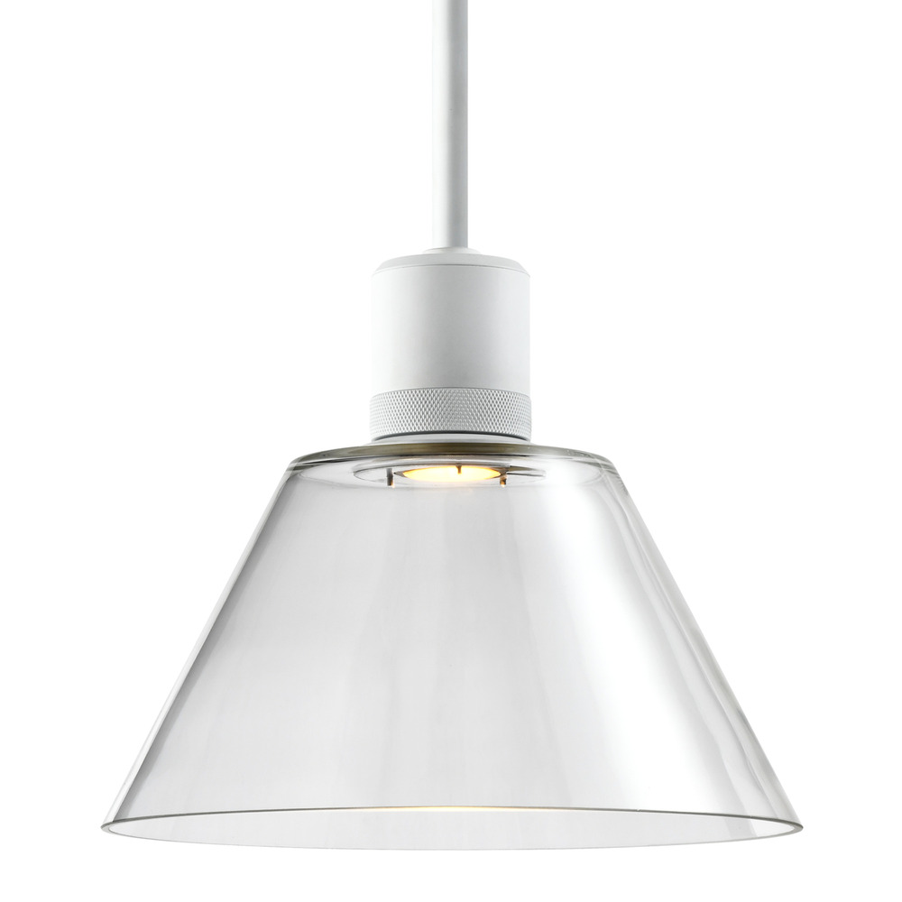 12" LED 3CCT Clear Cone Glass Pendant Light and Matte White Metal Finish