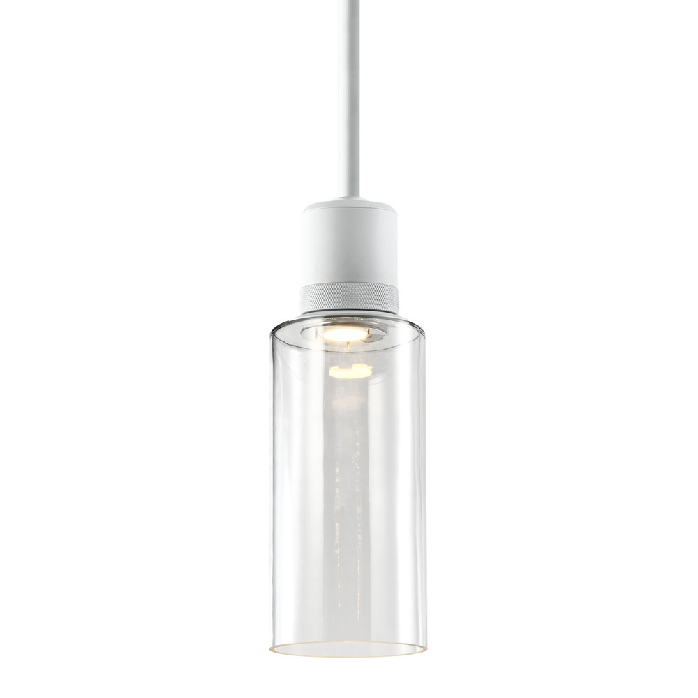 6" LED 3CCT Cylindrical Drum Pendant Light, 12" Clear Glass and Matte White Metal Finish