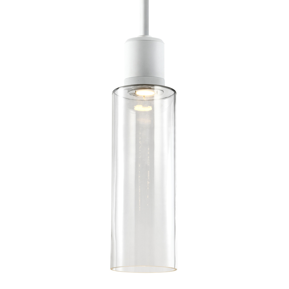 6" LED 3CCT Cylindrical Drum Pendant Light, 18" Clear Glass and Matte White Metal Finish