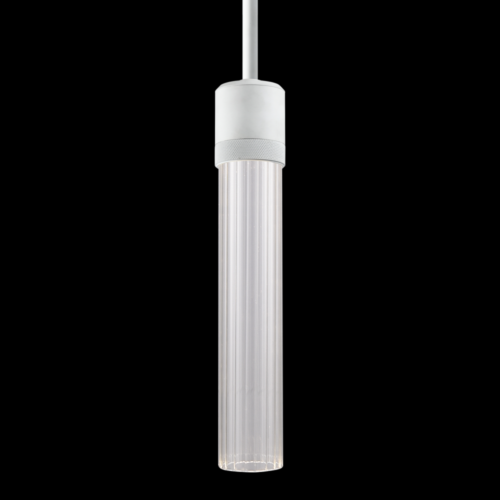 3" LED 3CCT Vertical Cylindrical Pendant Light, 12" Fluted Glass and Matte White Finish