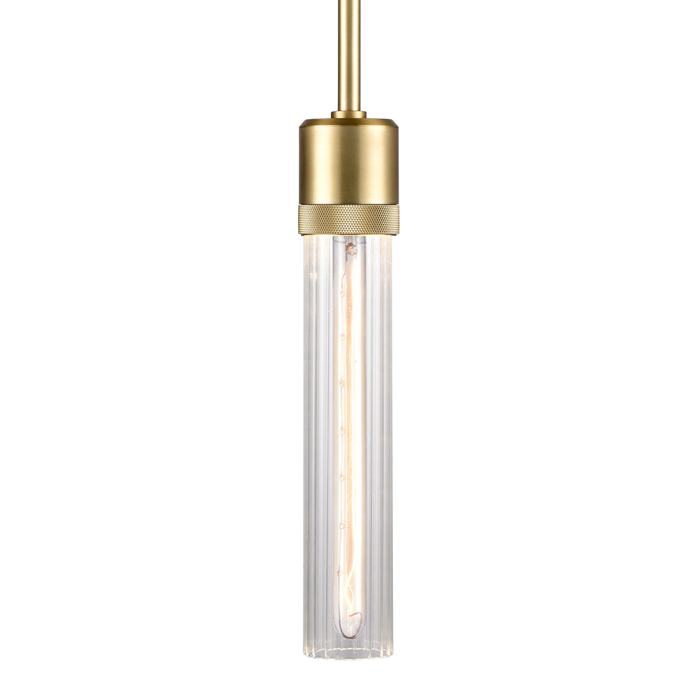 3" E26 Cylindrical Pendant Light, 12" Fluted Glass and Aged Brass Finish