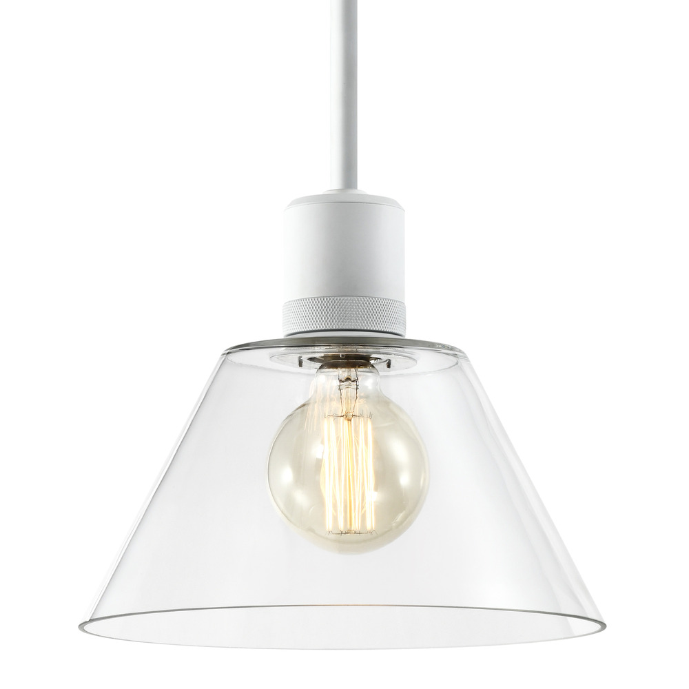 12" E26 Clear Cone Glass Pendant Light and Matte White Metal Finish