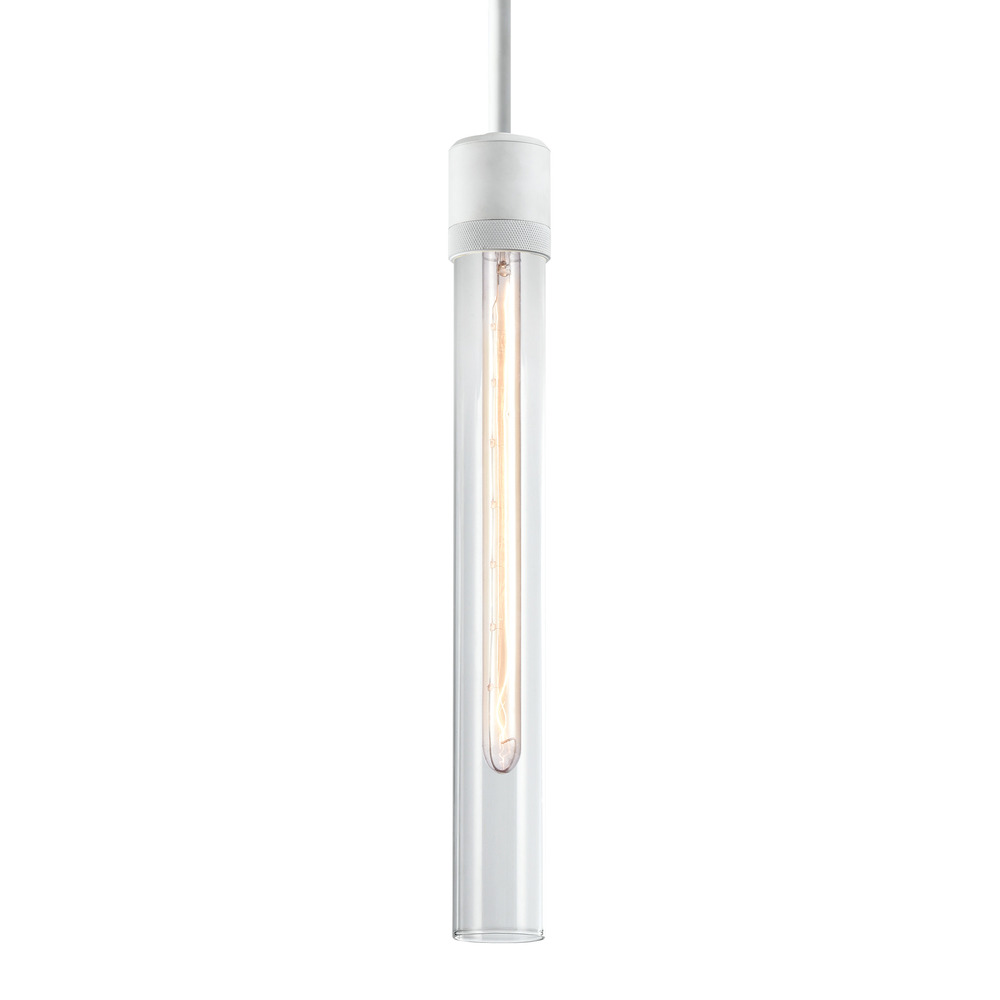 3" E26 Cylindrical Pendant Light, 18" Clear Glass and Matte White Finish