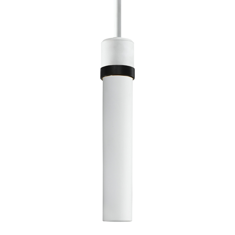 3" E26 Cylindrical Pendant Light, 12" Frosted Glass and Matte White with Black Finish