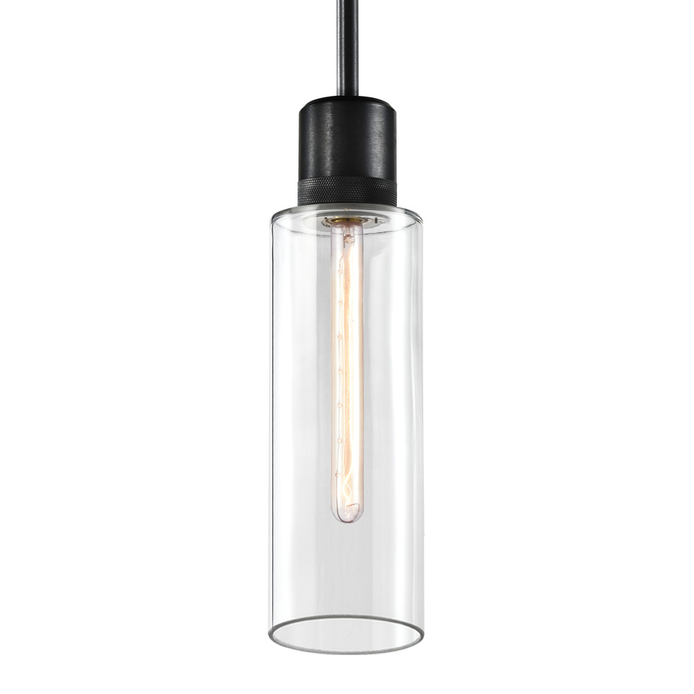 Zigrina 18" Glass Drum E26 Pendant with Knurled Ring Satin Black
