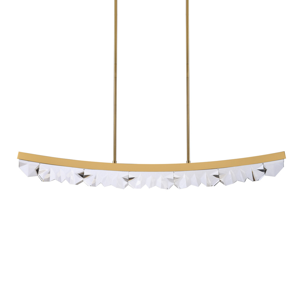 LED 3CCT 57" Unique Curved Crystal Aged Brass Linear Pendant Light