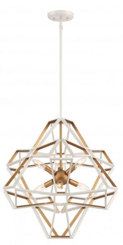 6-Light Geometric Satin White Gold Sputnik Chandelier