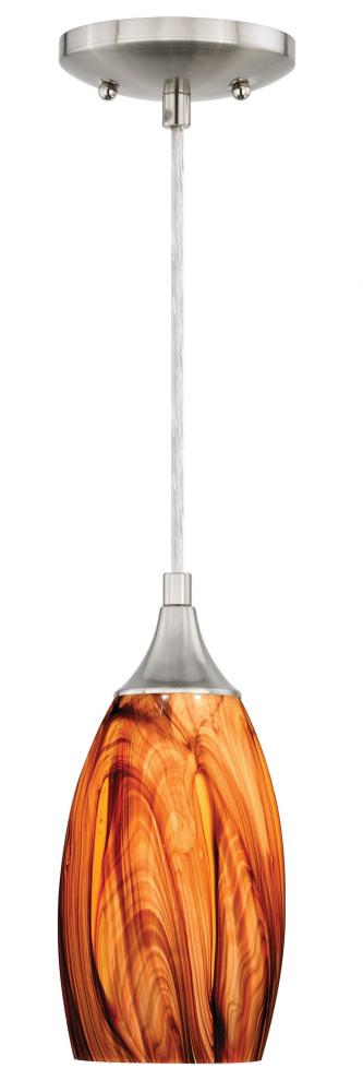 Milano 4.75-in Mini Pendant Smoky Fire Glass Satin Nickel