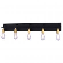 Vaxcel International W0504 - Seward Park 36-in. W 5 Light Vanity Black and Satin Brass