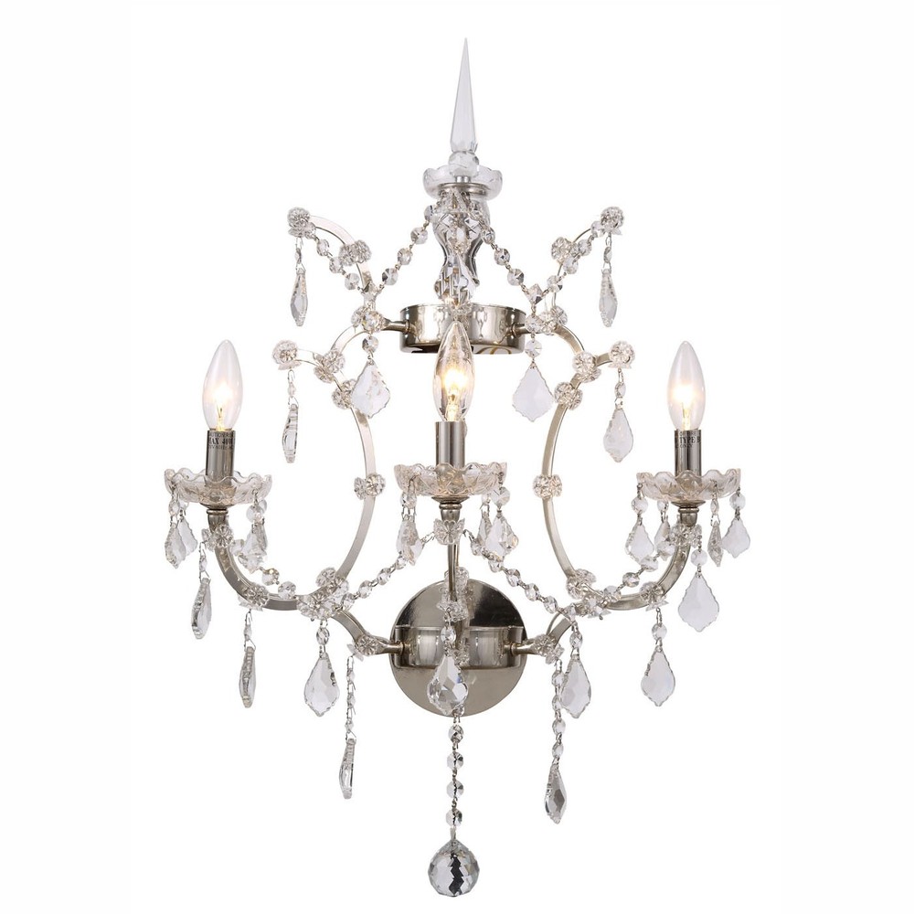 Elena 3 light polished Nickel Wall Sconce clear Royal Cut crystal