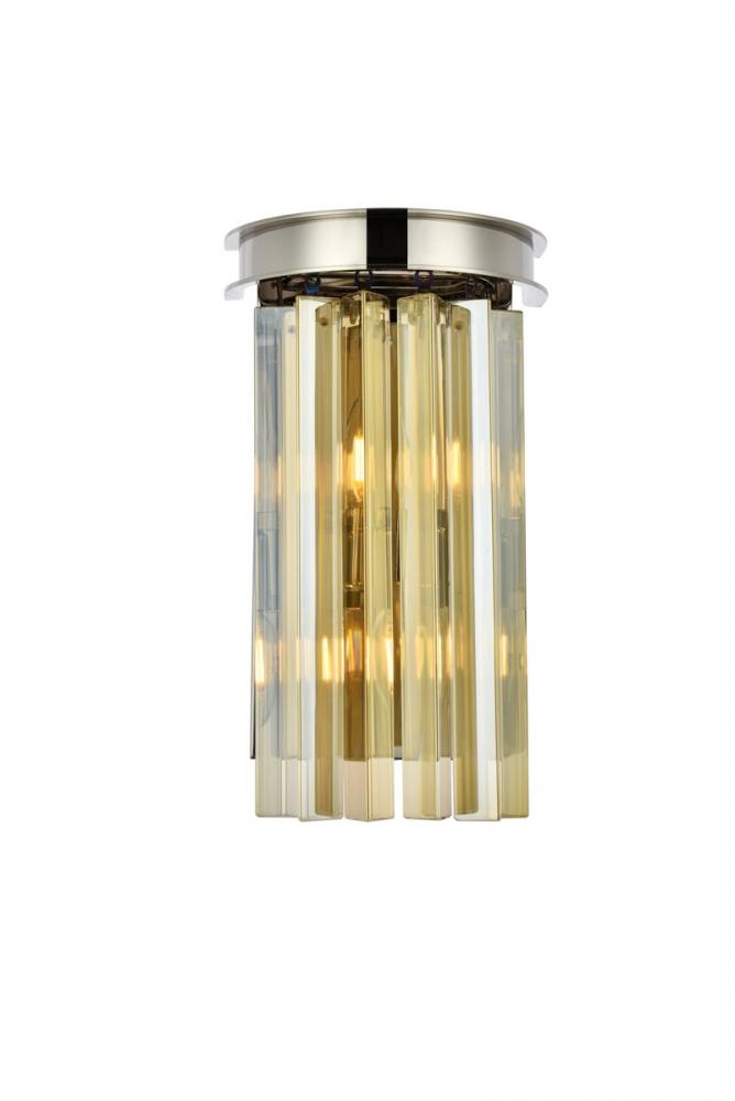 Sydney 2 Light Polished Nickel Wall Sconce Golden Teak (Smoky) Royal Cut Crystal