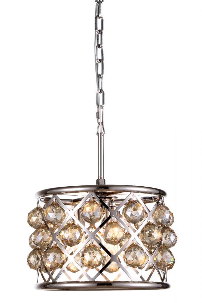 Madison 3 light polished Nickel Pendant Golden Teak (Smoky) Royal Cut Crystal