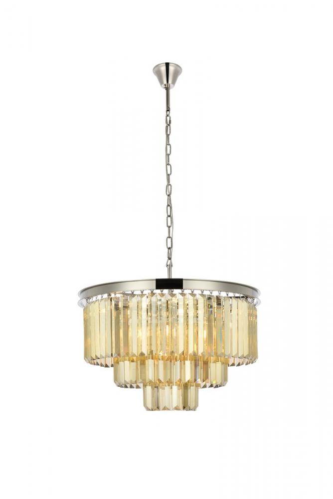 Sydney 9 Light Polished Nickel Chandelier Golden Teak (Smoky) Royal Cut Crystal