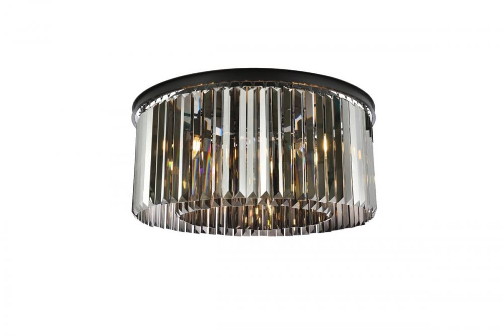 Sydney 8 Light Matte Black Flush Mount Silver Shade (Grey) Royal Cut Crystal