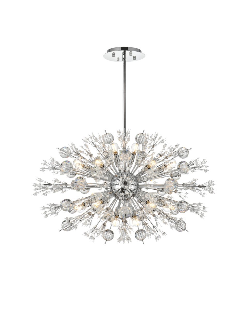 Vera 36 Inch Crystal Starburst Oval Pendant in Chrome