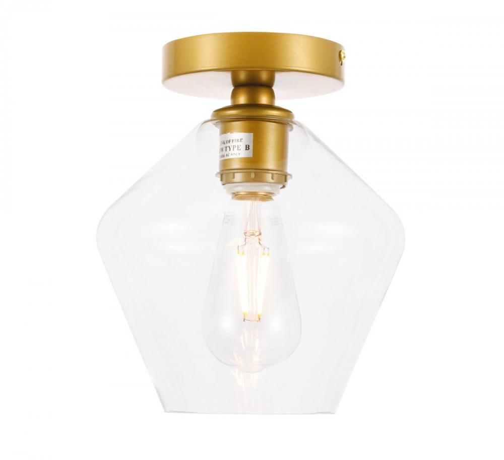 Gene 1 Light Brass and Clear Glass Flush Mount