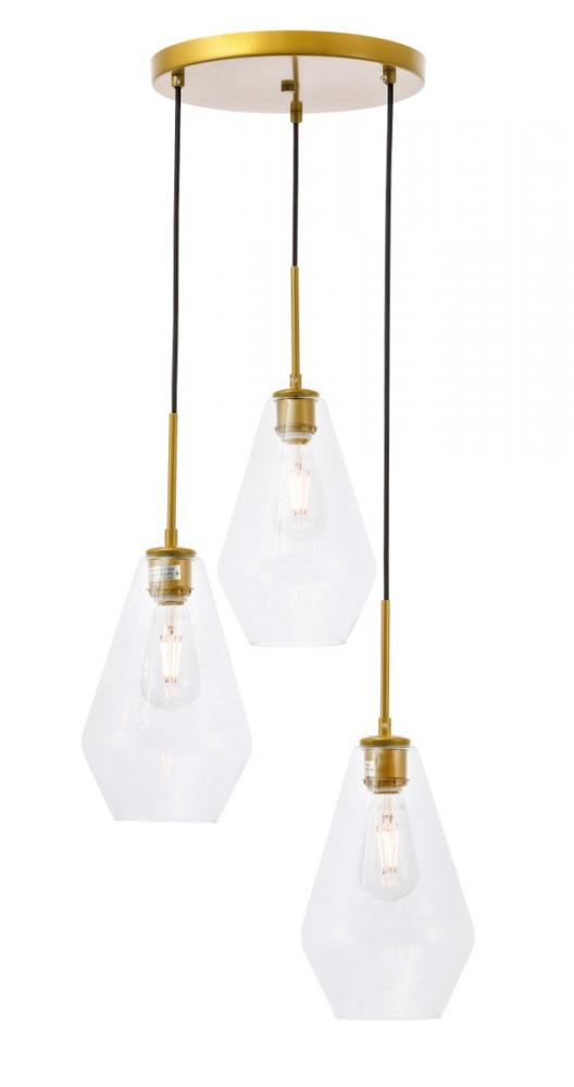 Gene 3 Light Brass and Clear Glass Pendant