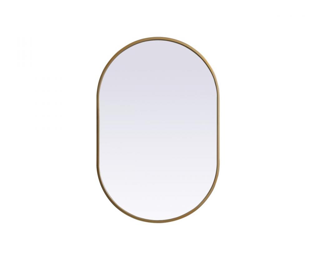 Metal Frame Oval Mirror 20x30 Inch in Brass