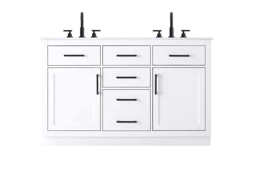 Vanity Cabinet 2Dr5Dw 54"W x 22"D x 35''H White