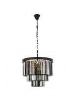 Elegant 1201D20MB-SS/RC - Sydney 9 light Matte Black Chandelier Silver Shade (Grey) Royal Cut Crystal