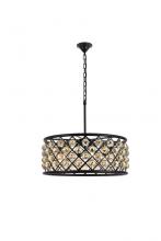 Elegant 1214D25MB-GT/RC - Madison 6 Light Matte Black Chandelier Golden Teak (Smoky) Royal Cut Crystal