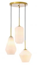 Elegant LD2269BR - Gene 3 Light Brass and Frosted White Glass Pendant