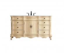 Elegant VF10160LT-VW - 60 Inch Single Bathroom Vanity in Light Antique Beige with Ivory White Engineered Marble