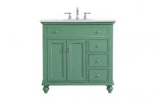 Elegant VF12336VM-VW - 36 Inch Single Bathroom Vanity in Vintage Mint with Ivory White Engineered Marble