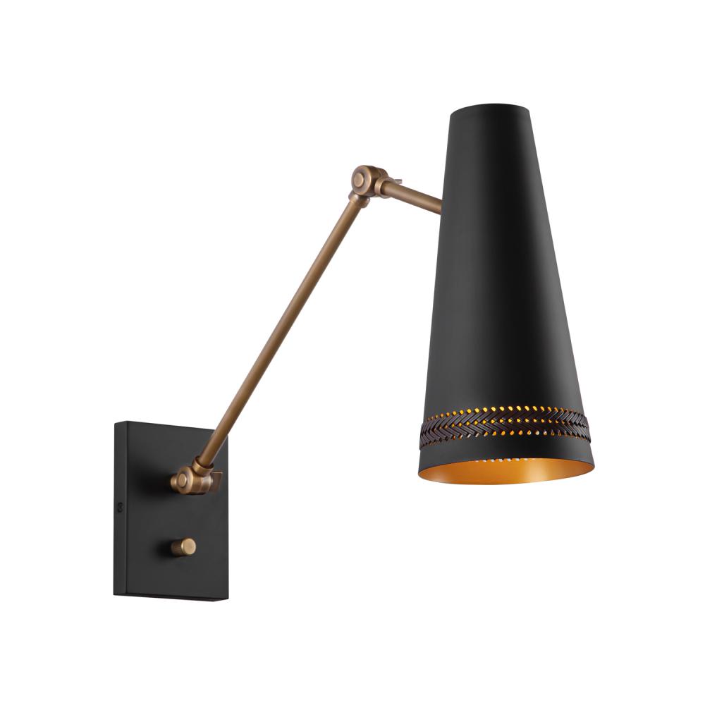 Brickell 5-in Matte Black/Hazelnut Leather 1 Light Wall/Vanity