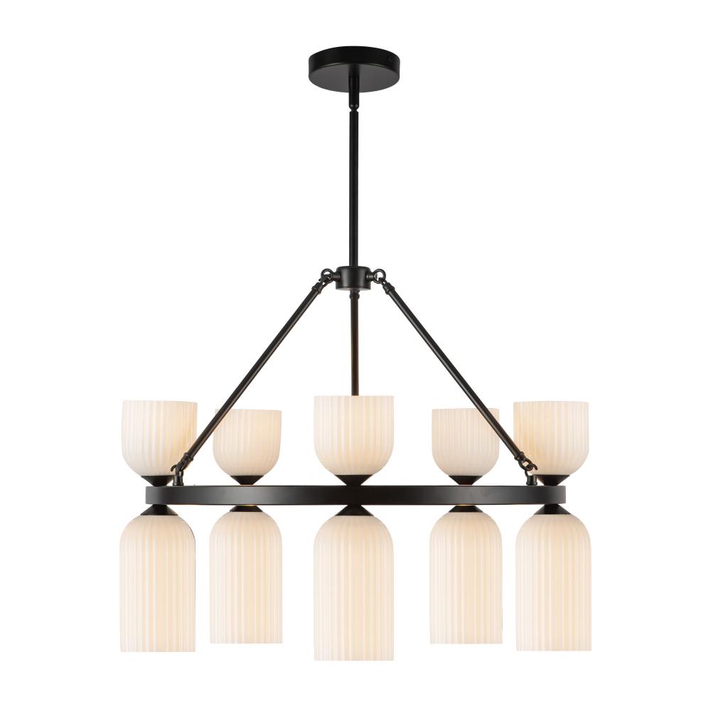 Nelly 26-in Matte Black/Glossy Ribbed Opal Glass Socket Chandelier