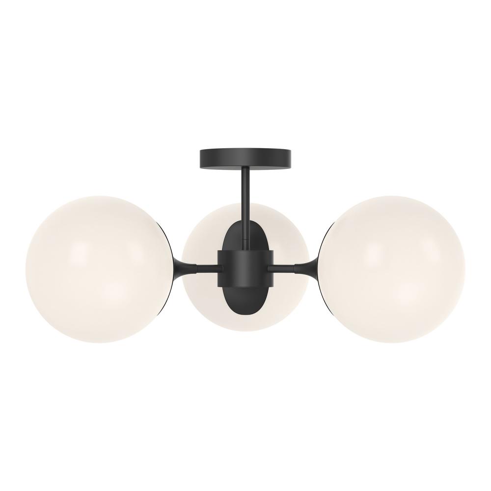 Nouveau 26-in Matte Black/Opal Matte Glass 3 Lights Semi Flush Mount