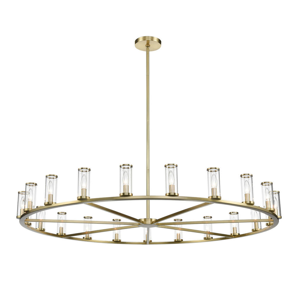 CHANDELIER 21 LIGHT NATURAL BRASS CLEAR GLASS