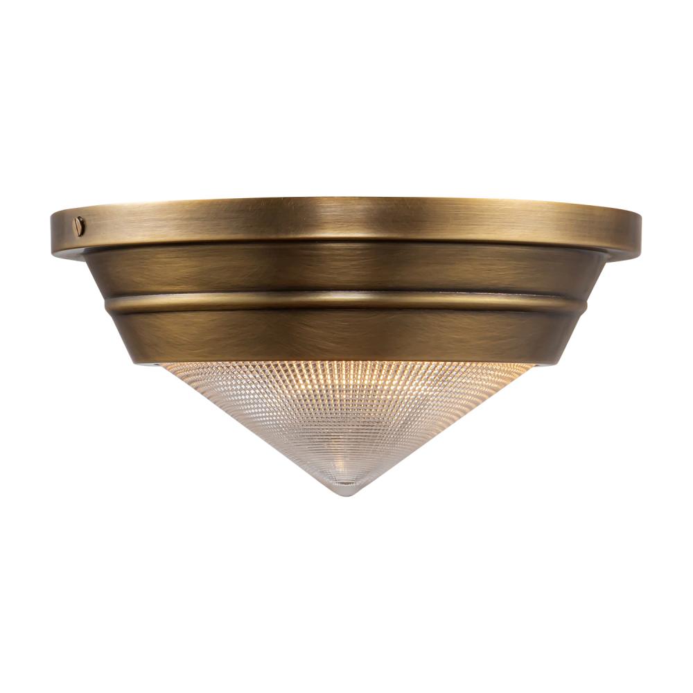 Willard 10-in Vintage Brass/Prismatic Glass 1 Light Flush Mount