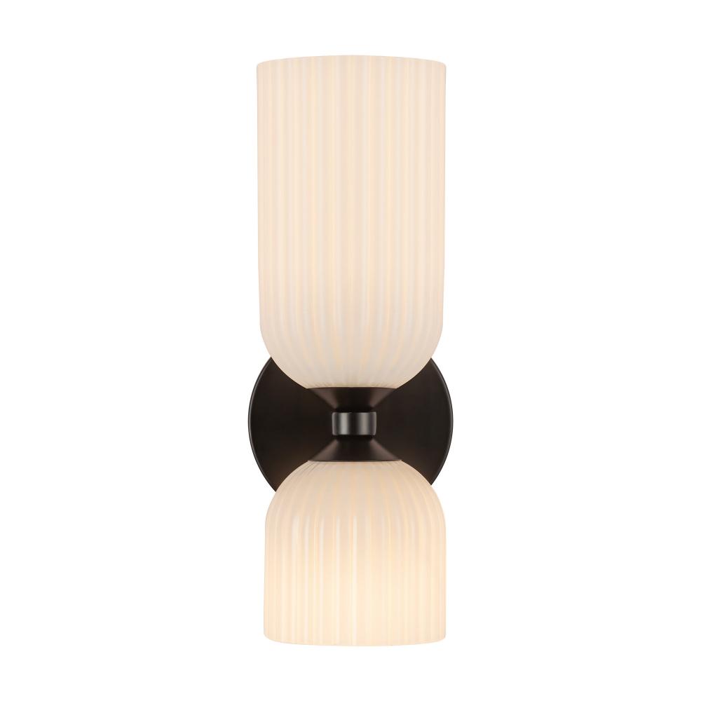 Nelly 12-in Matte Black/Glossy Ribbed Opal Glass Socket Wall/Vanity Light