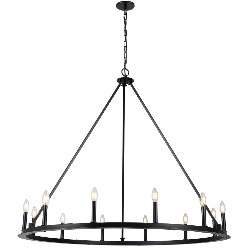 12 Light Incandescent Chandelier, Matte Black