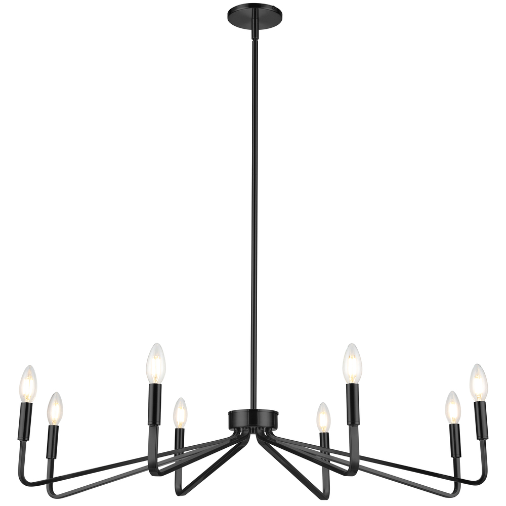 8 Light Incandescent Chandelier, Matte Black