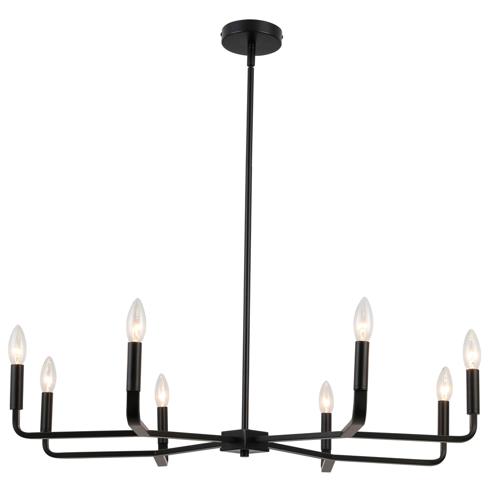 8 Light Incandescent Chandelier, Matte Black