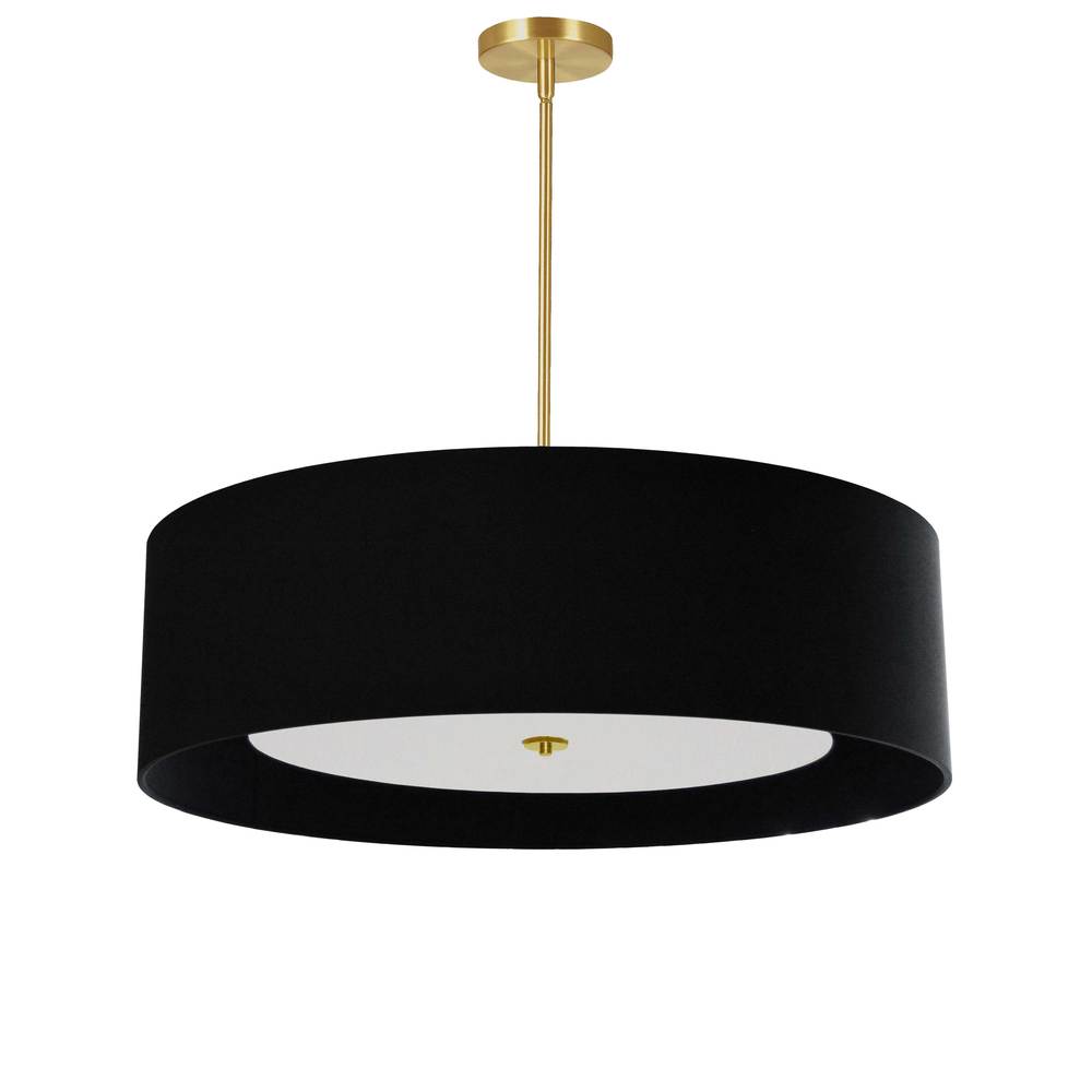 4 Light Incandescent Pendant Aged Brass Black Shade with White Diffuser