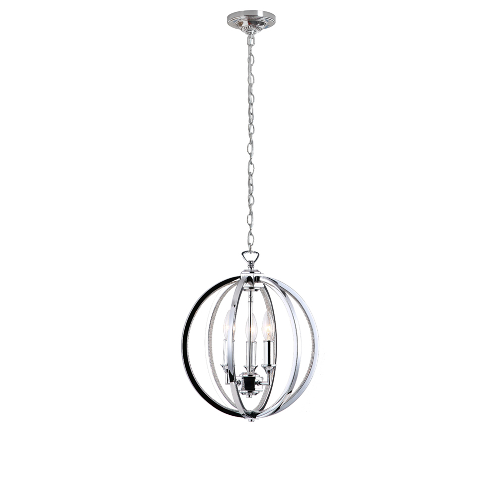 3 Light Chandelier With Crystal Studded Banding, Polished Chrome Finish