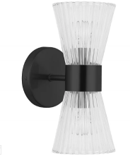 Dainolite VIE-112W-MB - 2 Light Incandescent Vanity Matte Black with Clear Ribbed Glass