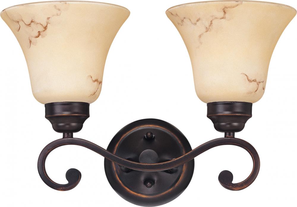 2-Light Wall Mounted Vanity Light in Copper Espresso Finish with Honey Marble Glass Shades