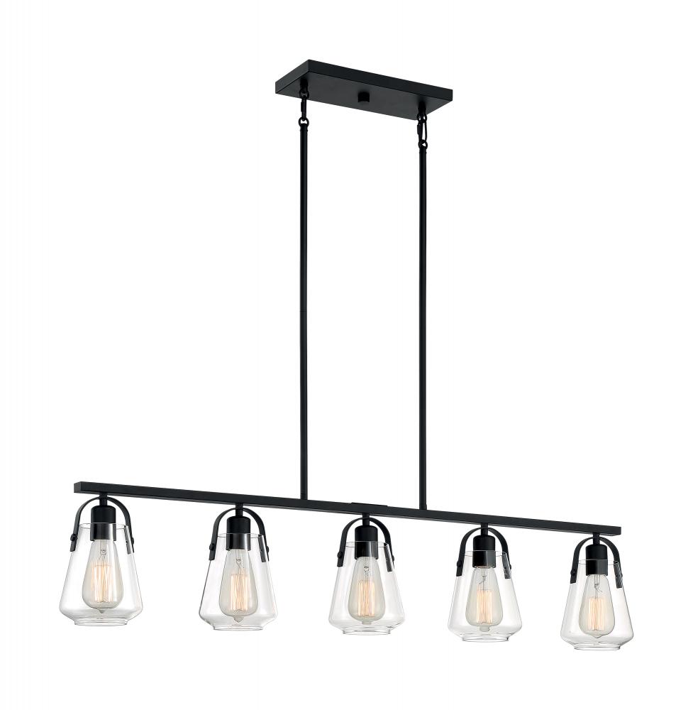 Skybridge - 5 Light Island Pendant with Clear Glass - Matte Black Finish